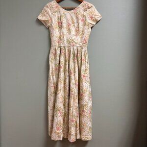 Vintage Laura Ashley Cottagecore Prairie Floral Midi Dress Sz 8 Milkmaid Peasant